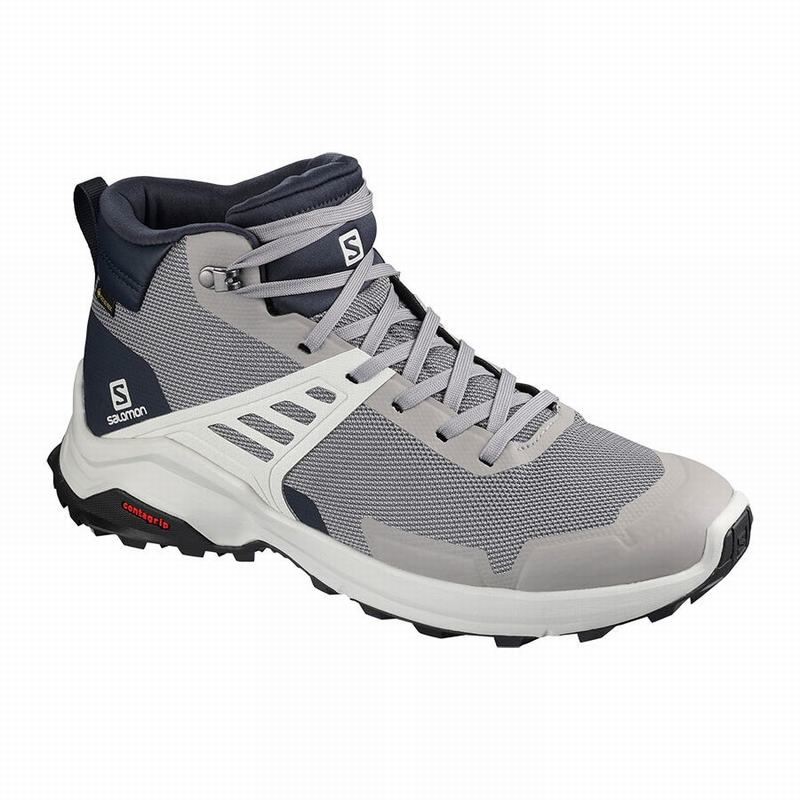 Salomon X RAISE MID GORE-TEX - Mens Hiking Shoes - Grey/Navy - NZ (32708-DZRH)